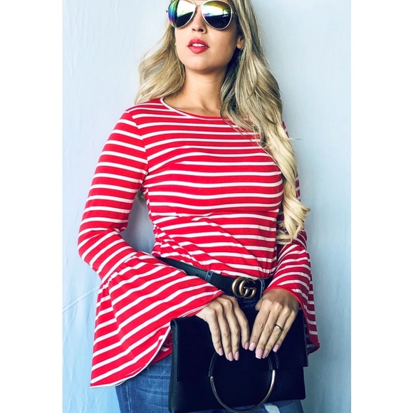 Striped Bell Sleeve Top - Picture 4 of 9